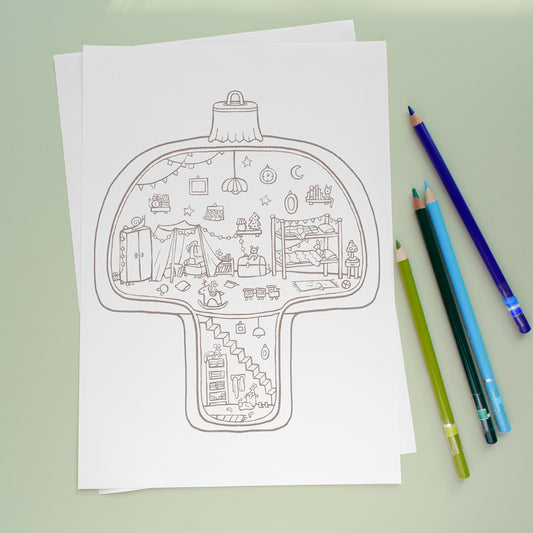 Tiny Christmas Kids Room - Coloring page