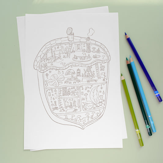Tiny Acorn Cottage - Coloring page
