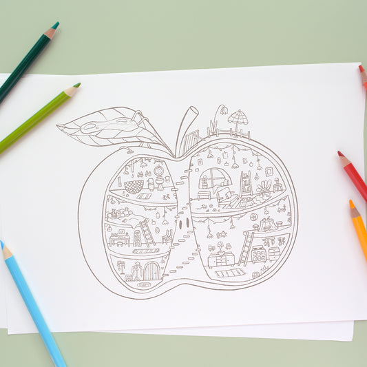 Tiny Apple Cottage - Coloring page