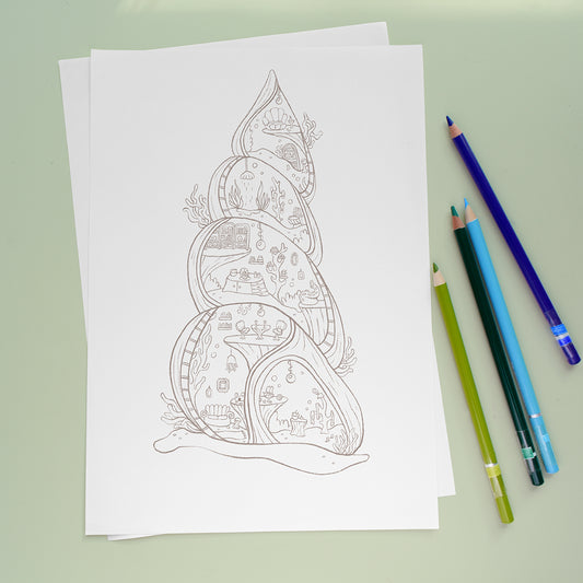 Tiny Seashell Cottage - Coloring page