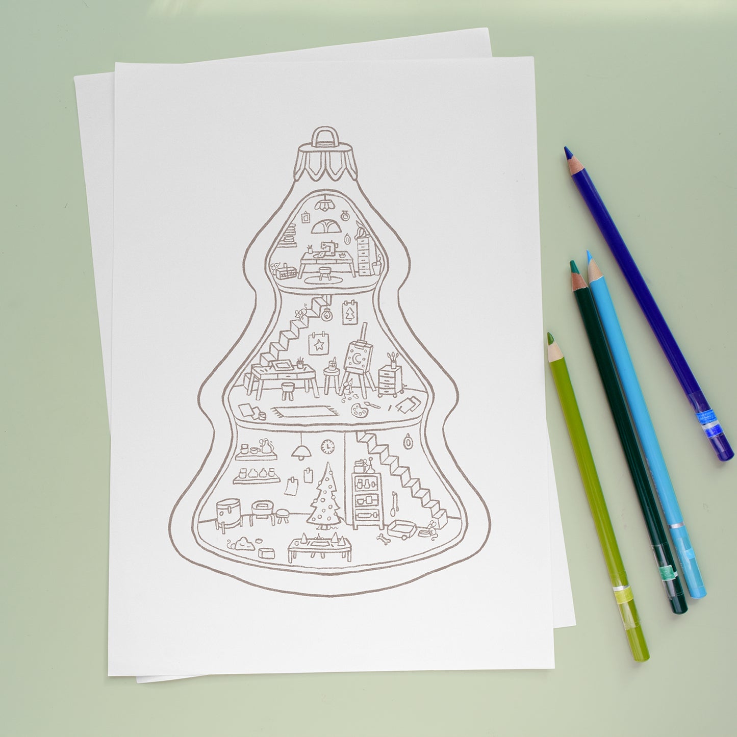 Tiny Christmas Craft Room - Coloring page