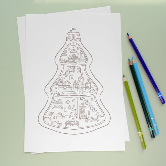 Tiny Christmas Craft Room - Coloring page