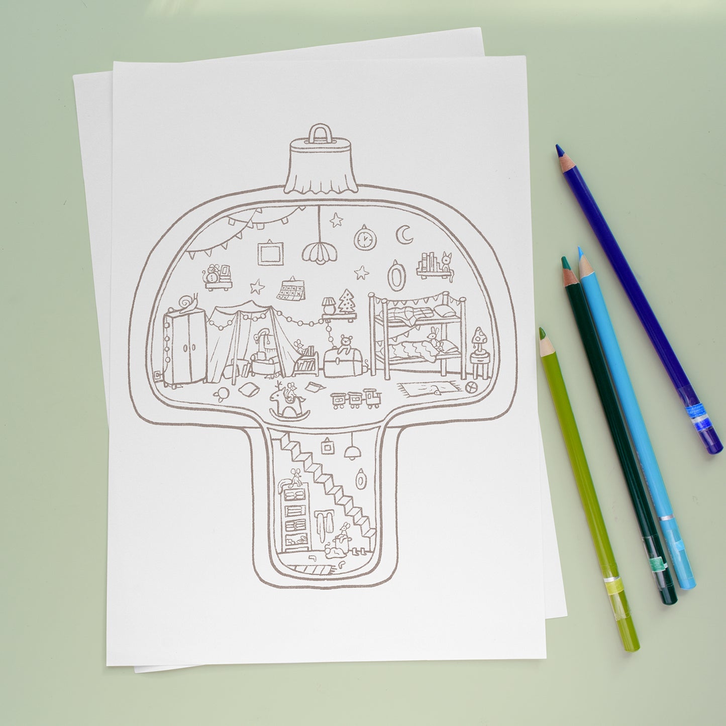 Tiny Christmas Kids Room - Coloring page