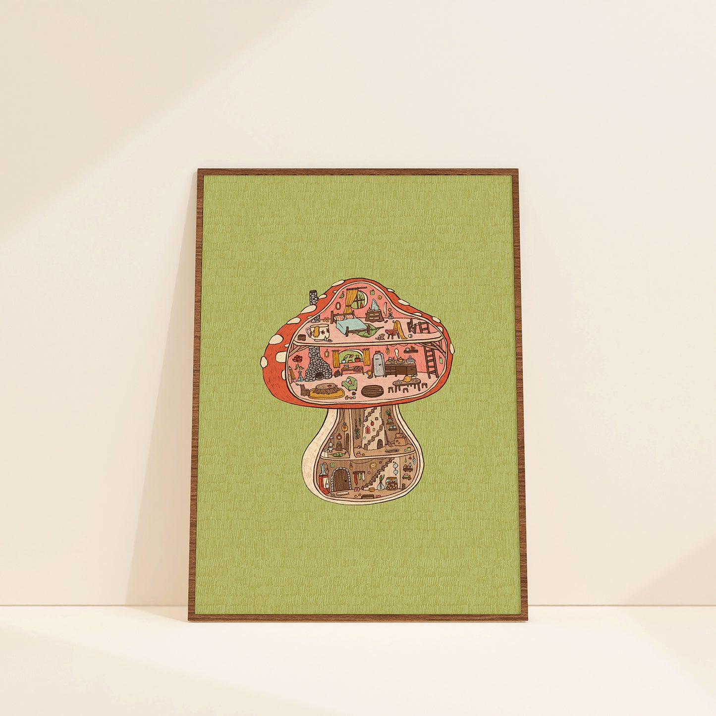 Tiny Mushroom Cottage print - A4