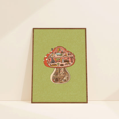 Tiny Mushroom Cottage print - A4