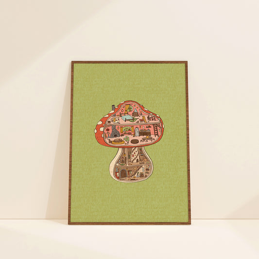 Tiny Mushroom Cottage print - A4