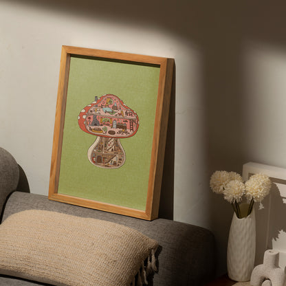 Tiny Mushroom Cottage print - A4