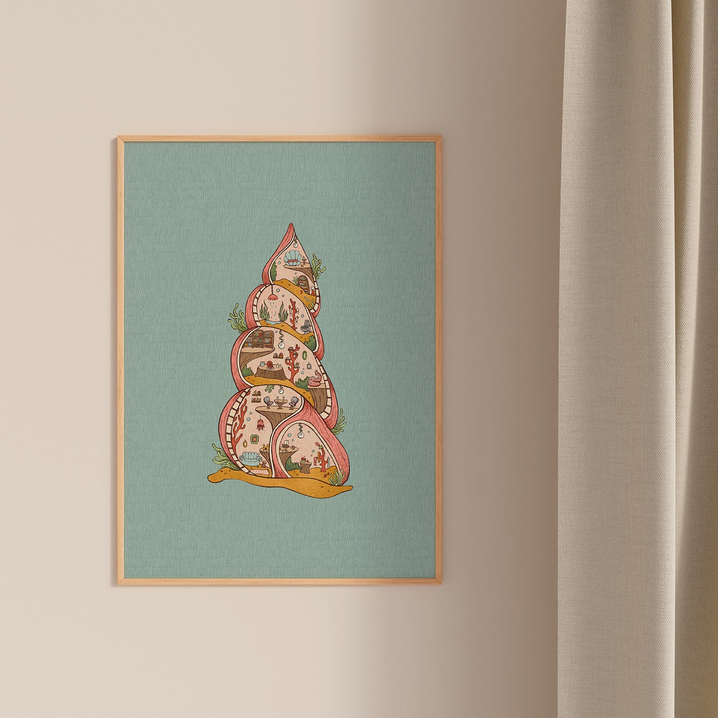 Tiny Seashell Cottage print - A4