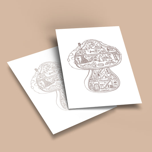 Tiny Mushroom Cottage - Coloring page