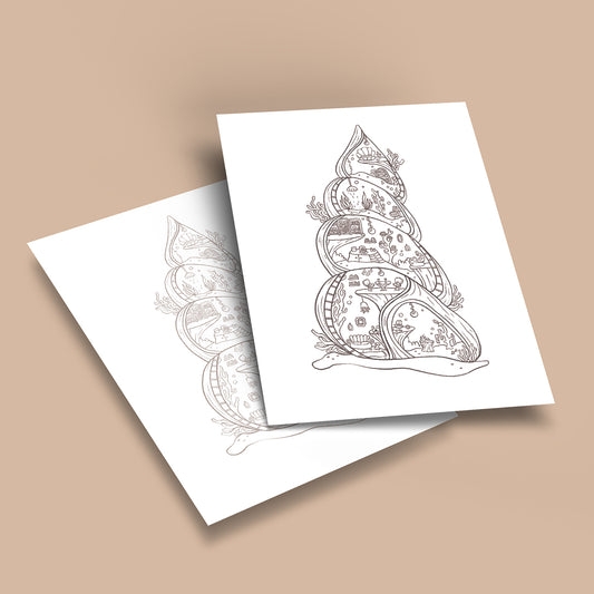 Tiny Seashell Cottage - Coloring page